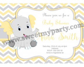 Yellow and grey elephant Baby Shower invitation,(006ebs)